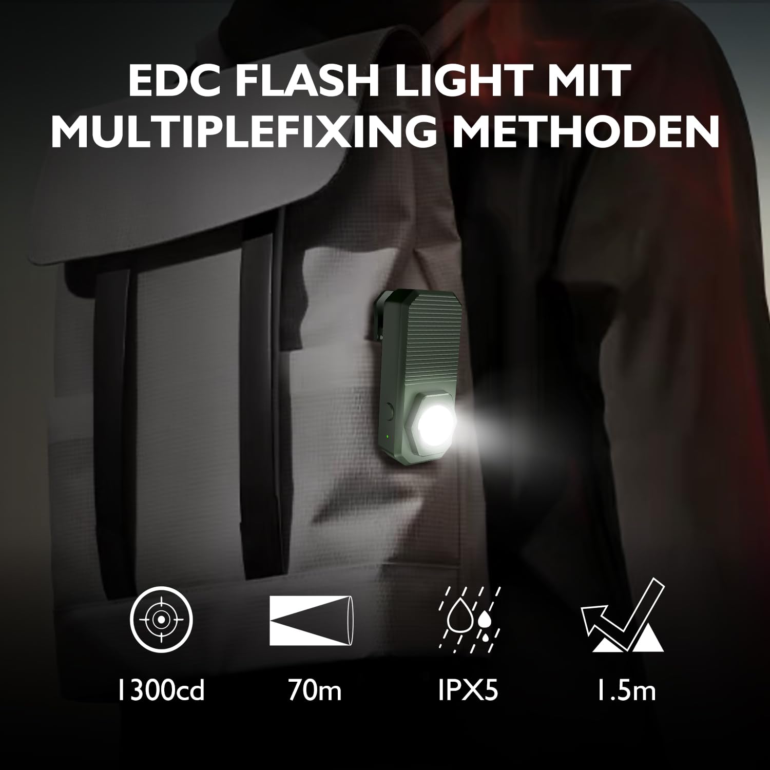 bestyks Mini Linterna LED Potencia con luz roja, 300 lúmenes brillante USB-C recargable, lámpara de clip IPX5 y protección contra caídas de 1,5 m, pequeña luz intermitente para corredores, camping