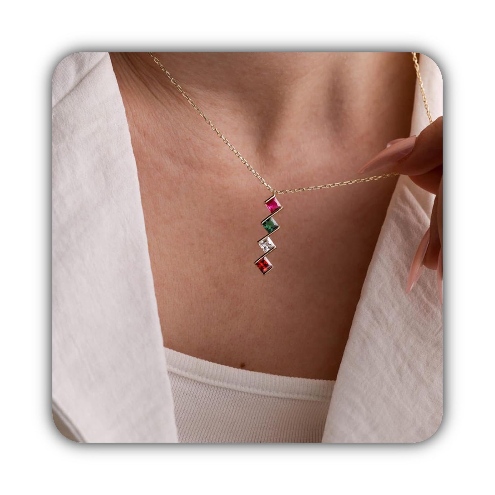 Personalizado plata de ley collar con piedra de nacimiento joya familiar Día de la Madre cumpleaños