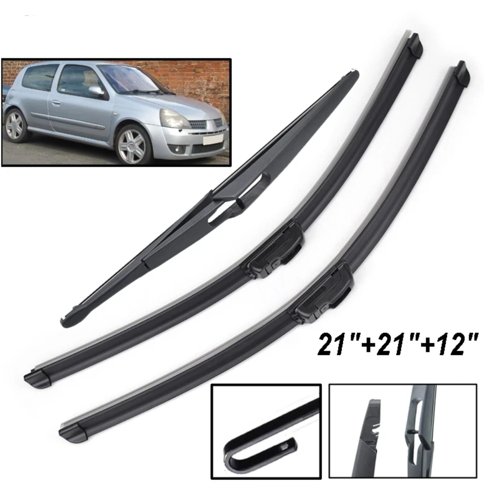 Tergicristallo Anteriore Per Ricambi Auto Per Clio MK2 1998-2005 | Set spazzole tergicristallo anteriori posteriori Kit di aggiornamento 21"21"12" 3 pezzi