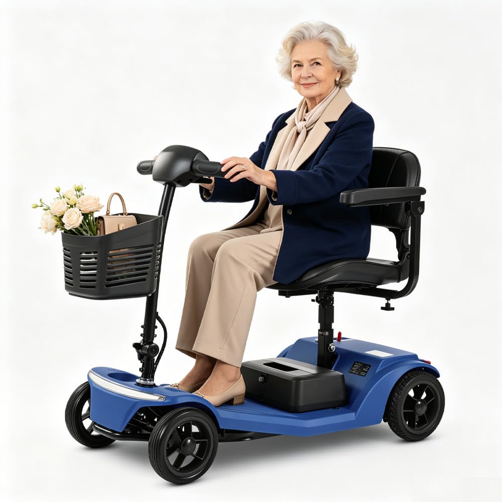 El scooter plegable S2 de movilidad para personas mayores cuenta con un asiento cómodo, manillar ajustable, batería extraíble y puerto de carga USB, con una capacidad de carga máxima de 150 kg.(azul)