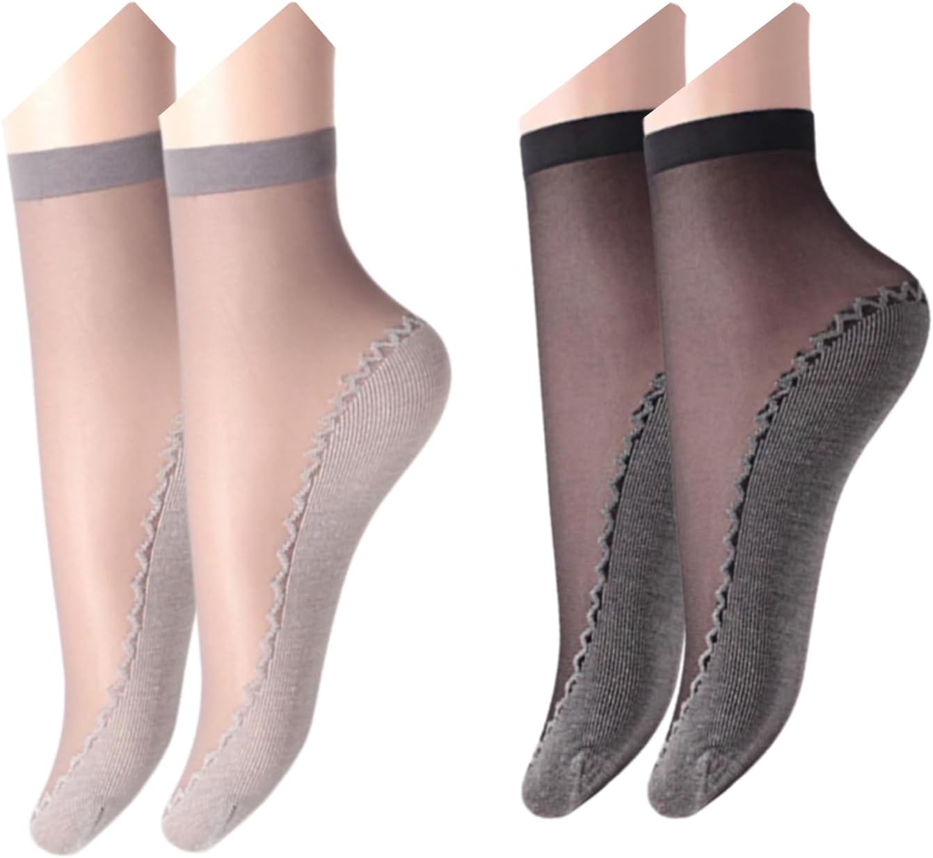 transparent fashion Socks Silky Anti-Slip Cotton Sole Sheer Ankle High Tights Hosiery Socks for Women and Girls (SET OF 2PCS)
