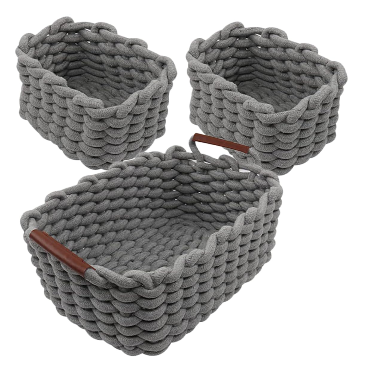 POPETPOP Cesta Tejida de Cuerda de Algodón, Juego de 1, Asa | Cuero, Estilo Nórdico Simple y Versátil, para Hogar y Cosméticos, Almacenamiento Práctico y Seguro