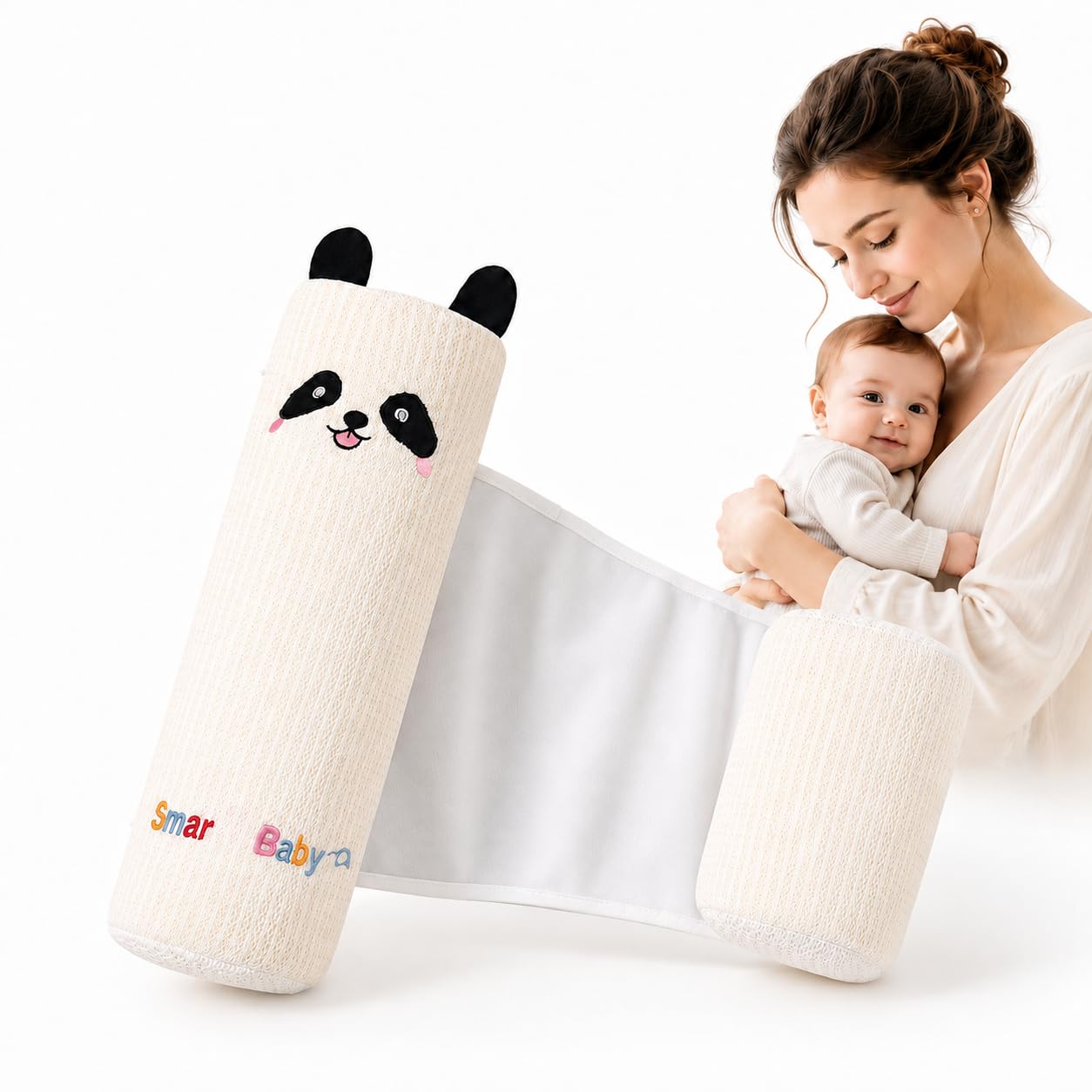 Cale Réglable pour Bébé, Oreiller Ultra-Doux Respirant de Maintien pour Lit avec Bande Ajustable, Motif Panda oTigre（Panda）