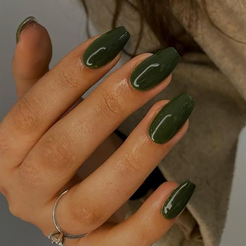 Olive Green Short Coffin Short Coffin Press on Nails Medium