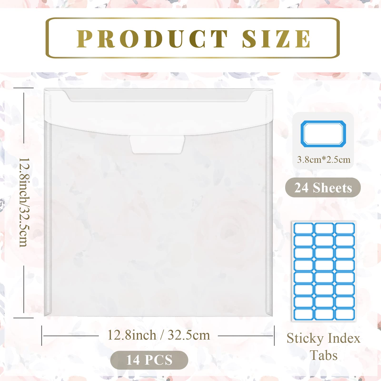 Organizer do przechowywania papieru 30 x 30 cm, z dużymi naklejkami, przezroczysty papier, organizer do przechowywania z uszczelką, pomieści papier do scrapbookingu, papier winylowy, 14 szt