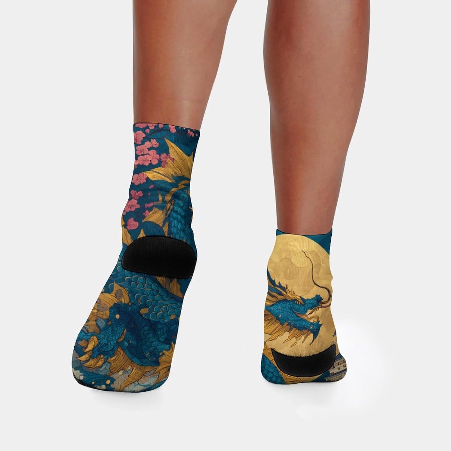 Chinese Dragon Moon Knee High Socks Athletic Long Stockings Sport Casual Crew Tube Sock Boot 30cm