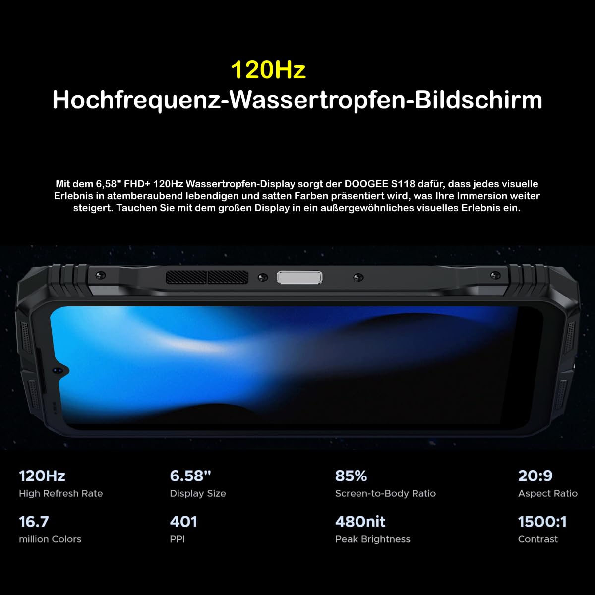 S118 Smartphone Rugged 2024, 20GB RAM + 512GB ROM, Batteria 10800mAh, Display 6,58" FHD+ 120Hz, Fotocamera 50MP, Android 14, Octa-Core, Cellulare 4G Dual SIM Sbloccato, NFC, GPS, Nero