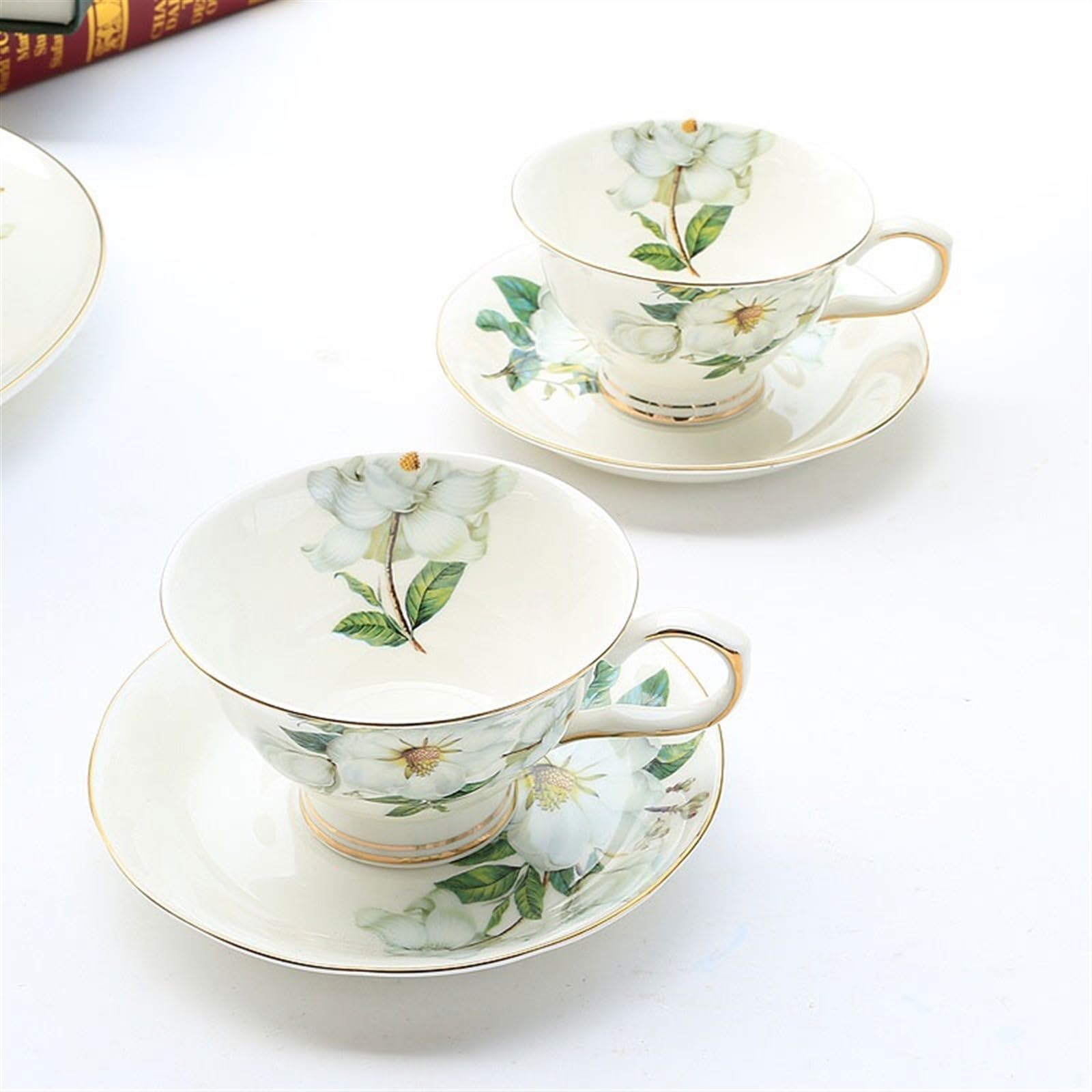Filiżanka do herbaty i spodki, zestaw 6 sztuk, vintage, kwiatowe, ceramiczne filiżanki do kawy ze srebrnym stojakiem na podwieczorki, wesele, przyjęcie