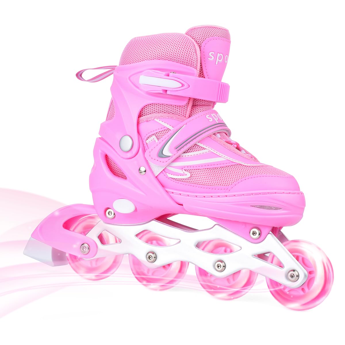 ERNAN Inline Skates,Adjustable Light up Kids Inline Skates, for Boys and Girls,Roller skate for Kids Youth, Beginner (Pink, L)