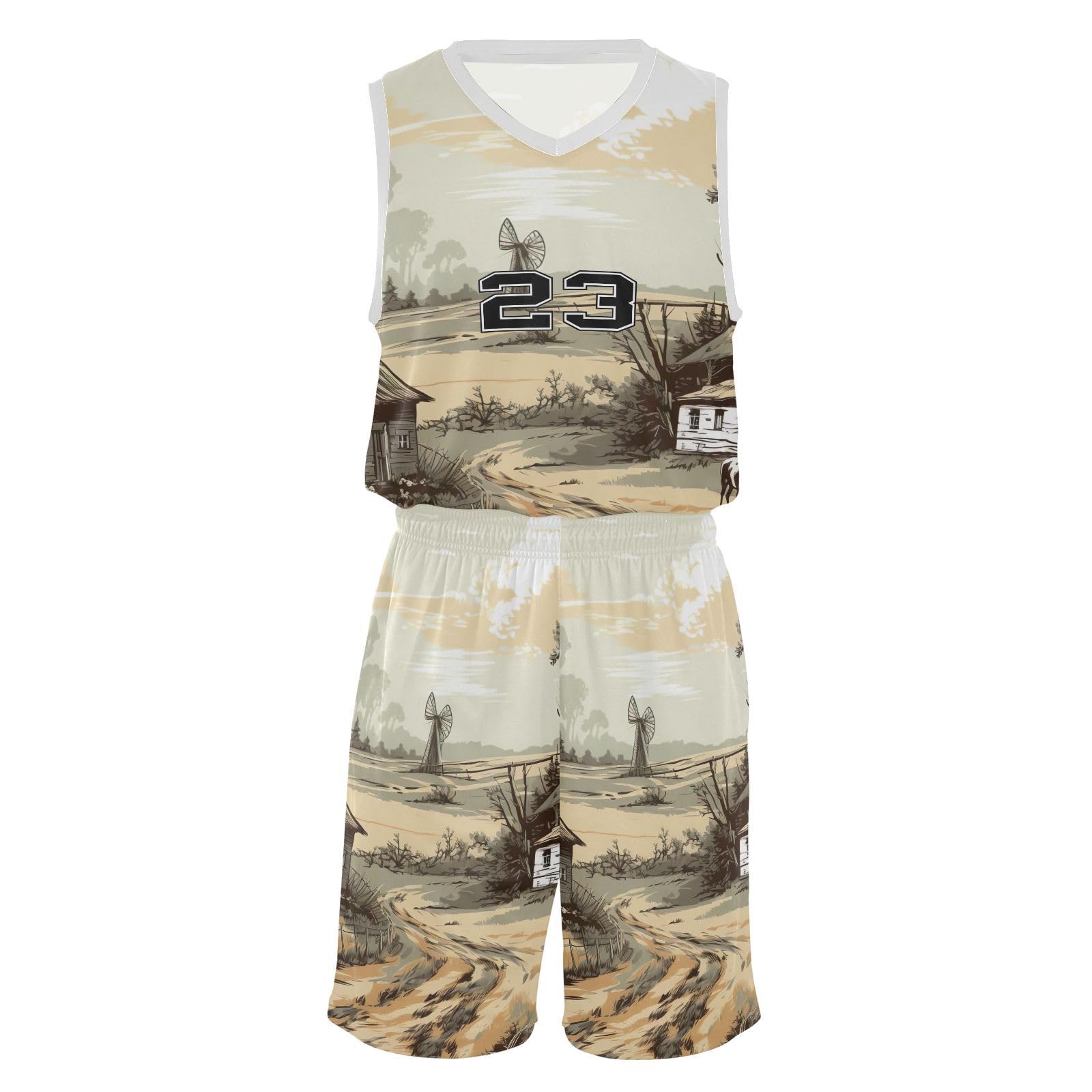 FLildon Rural Village Boys Basketball Jersey Set Tank Top Shorts Tracksuit Sport Training Suit for Kids, S