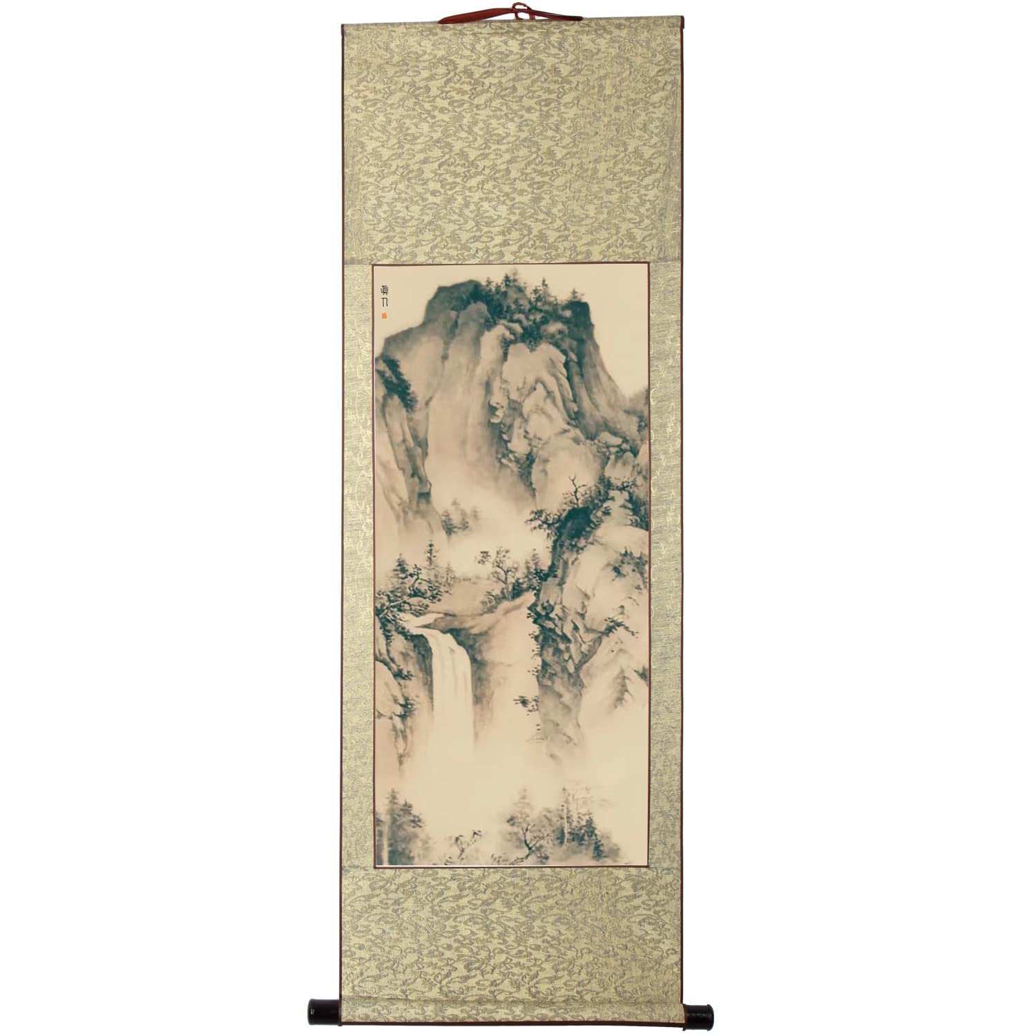 上田秀山　水墨山水　掛軸 約120cm x 40cm 水墨山水画 掛軸-上高地/鈴村秀山(尺五)床の間 和室 御洒落 モダン