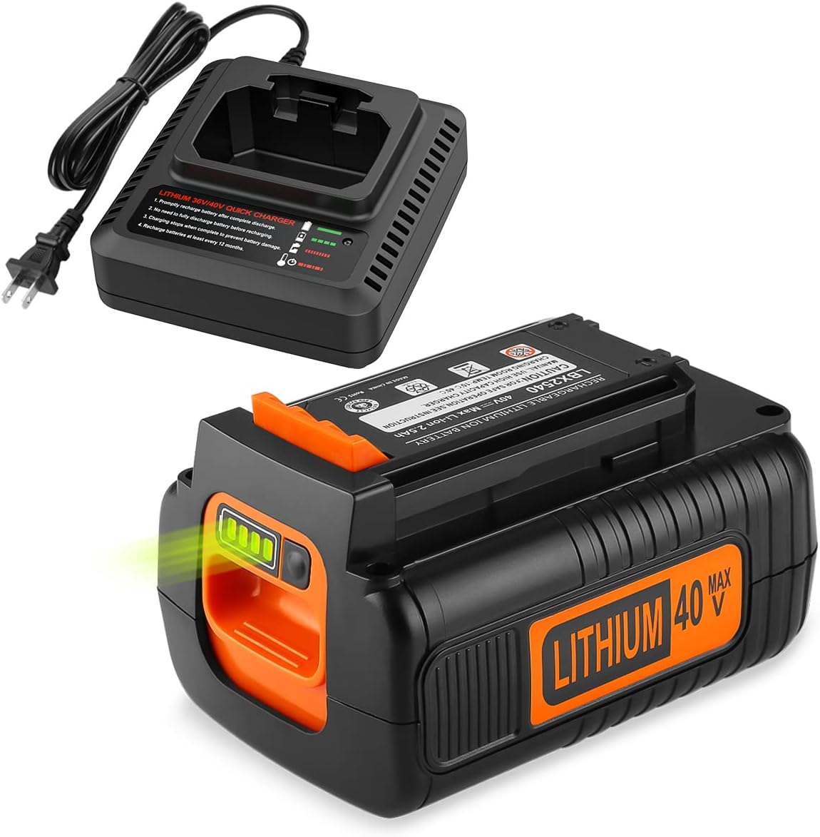 3.5Ah Replacement for Black and Decker 40V Lithium Battery and Charger, Compatible with 40V Black and Decker Battery LBX2540 LBX2040 LBX1540 LBXR36