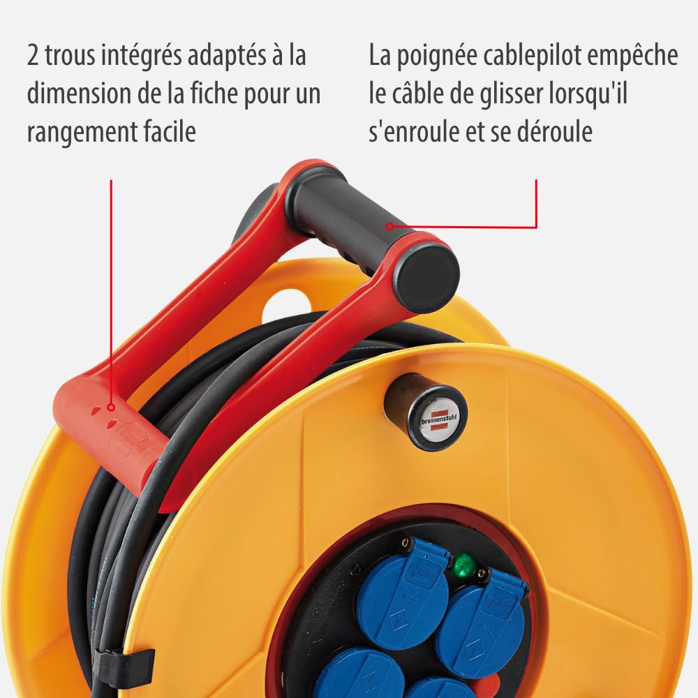 Brennenstuhl Enrouleur de câble Standard Pro 25m (IP44, Cablepilot), Fabrication Française 1206841 Jaune
