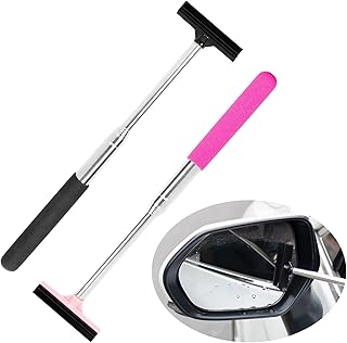 2 Pcs Retractable Rear-View Mirror Wiper, Multifunction Car Glass Cleaner Tool, Mini Squeegee for Car Windows Glass Mirror, Waterproof Anti-rain Anti-Fog Snow Car Mirror Squeegee, Side View Mirror Squeegee-Black/Pink