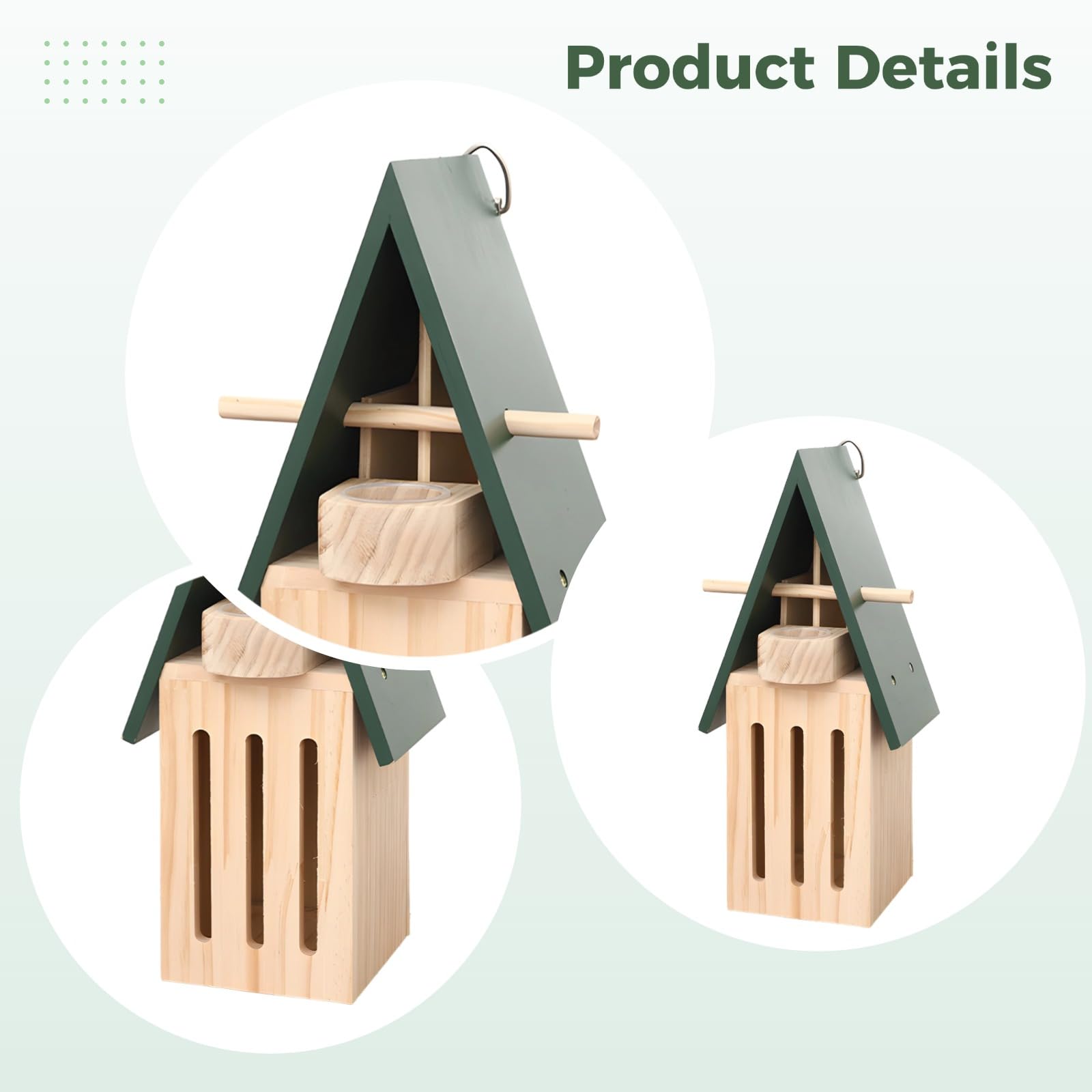 Schmetterlingshaus aus Holz, Schmetterlingsfutterstation für den Garten, 12 x 9 x 28 cm Schmetterlingshabitat für den Außenbereich, Grün und Holz, mit Futtertablett und Metall-Aufhängering
