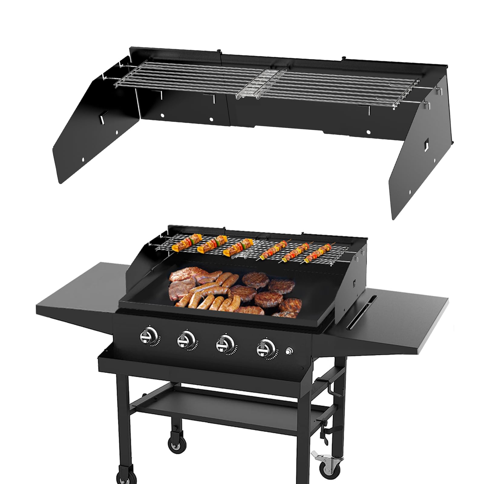 View 1 of **View Clerk Notes**Petrirufun Universal Griddle Wind Guard & Warming Rack Set (28"-36")