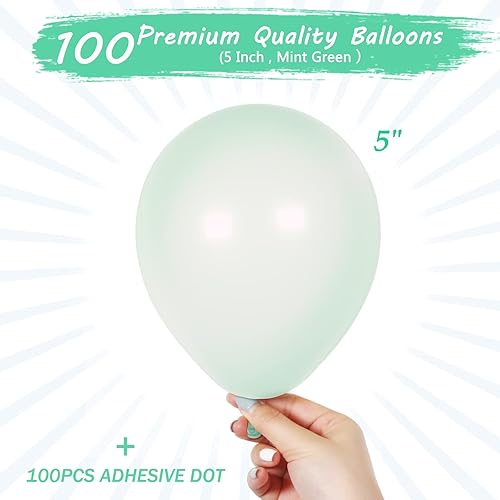 Miniatura 2 de Paquete de 100 globos verde menta de 5 pulgadas, globos de JOGAMS verde pastel para fiesta de cumpleaños, boda, baby shower, picnic, festival,