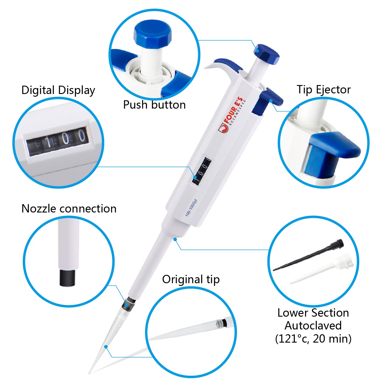 1001000ul Digital Adjustable Micro Pipette Micropipette Pipettor Gun
