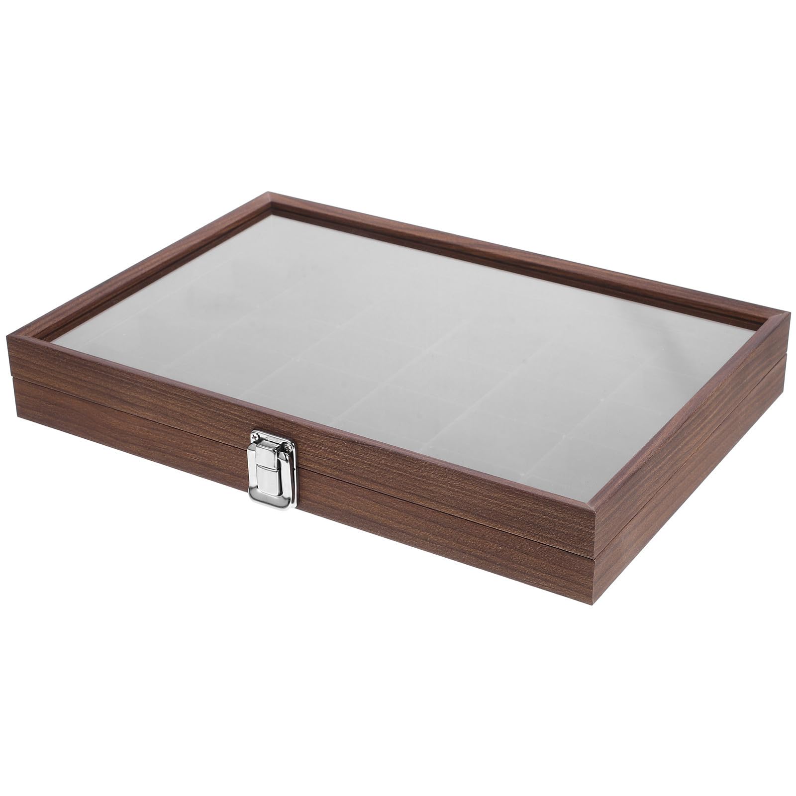 SHOWERORO Boîte à Thé Compartimentée en Bois Marron avec 30 Cases pour Organiser Sachets de Thé, Couvercle en Verre, Rangement Élégant Maison ou Salle à Manger