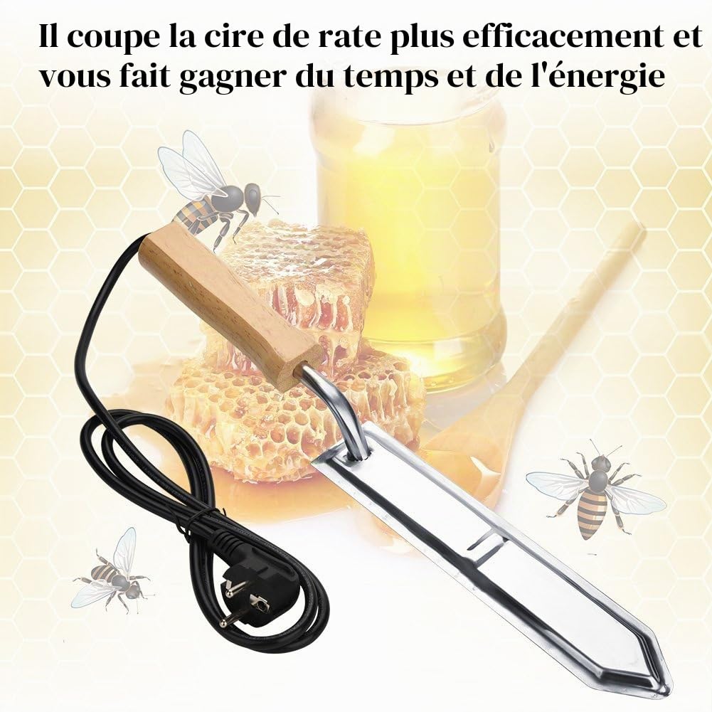 Atyhao Couteau électrique à Désoperculer Le Miel, Grattoir à Miel Extracteur d'abeille Outils D'apiculture Fournitures D'extracteur d'abeille(Prise UE)