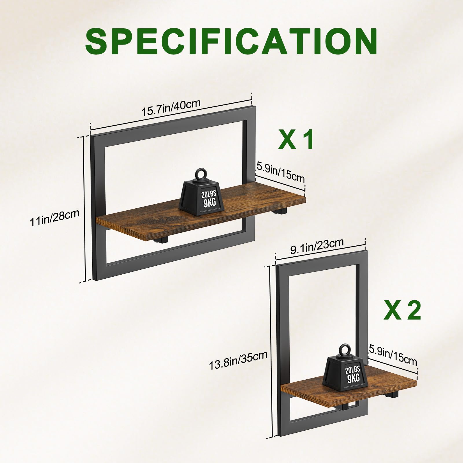 Housolution 3 Pack Wand Pflanzenhalter, Bilderrahmen Design Pflanzenregal, Wand Pflanzgefäße für Zimmerpflanzen, schwimmende Regale für Wohnzimmer, Schlafzimmer, Küche, Büro, Rustikales Braun