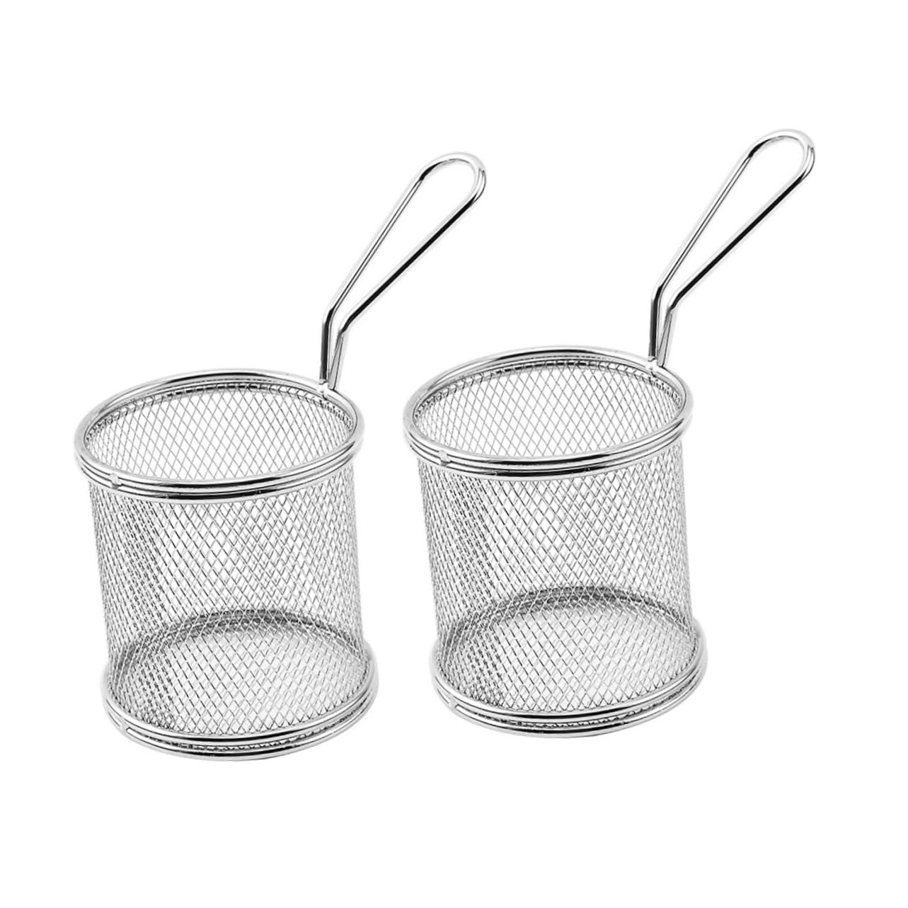 balacoo 2pcs Deep Fryer Basket Household Frying Basket Kitchen Fry Basket Chips Fry Basket Frying Stainless Steel Basket Round Wire Frying Basket Reusable Frying Basket Food Fryer Basket