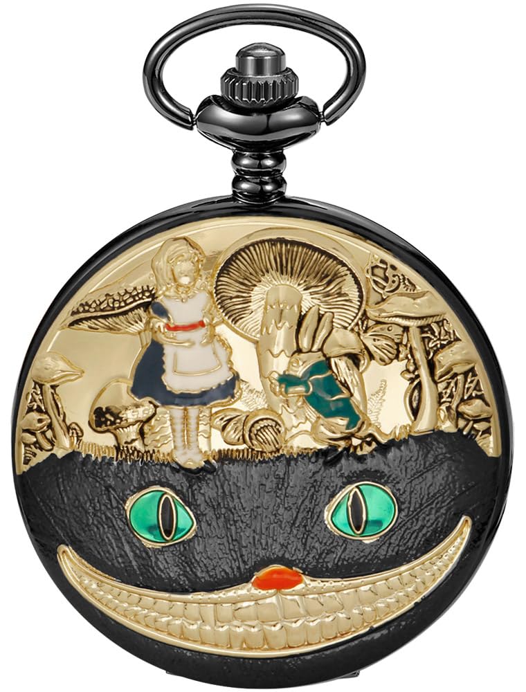 Tiong Nostalgia Movie Theme Design Alloy Quartz Pocket Watch with Necklace Chain