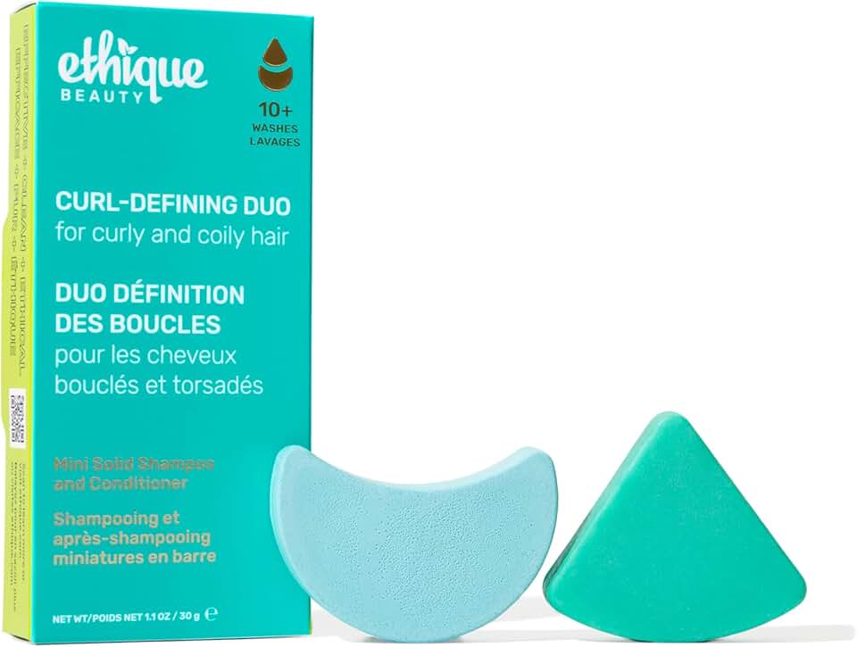 Ethique Beauty Mini Sampler Solid Shampoo &amp; Conditioner Bar Set - Curl-Defining Shampoo &amp; Conditioner with Shea Butter - Plastic-Free, Cruelty-Free, Vegan - Travel Size - 2 Pack [Amazon-developed Certification] Compact by Design