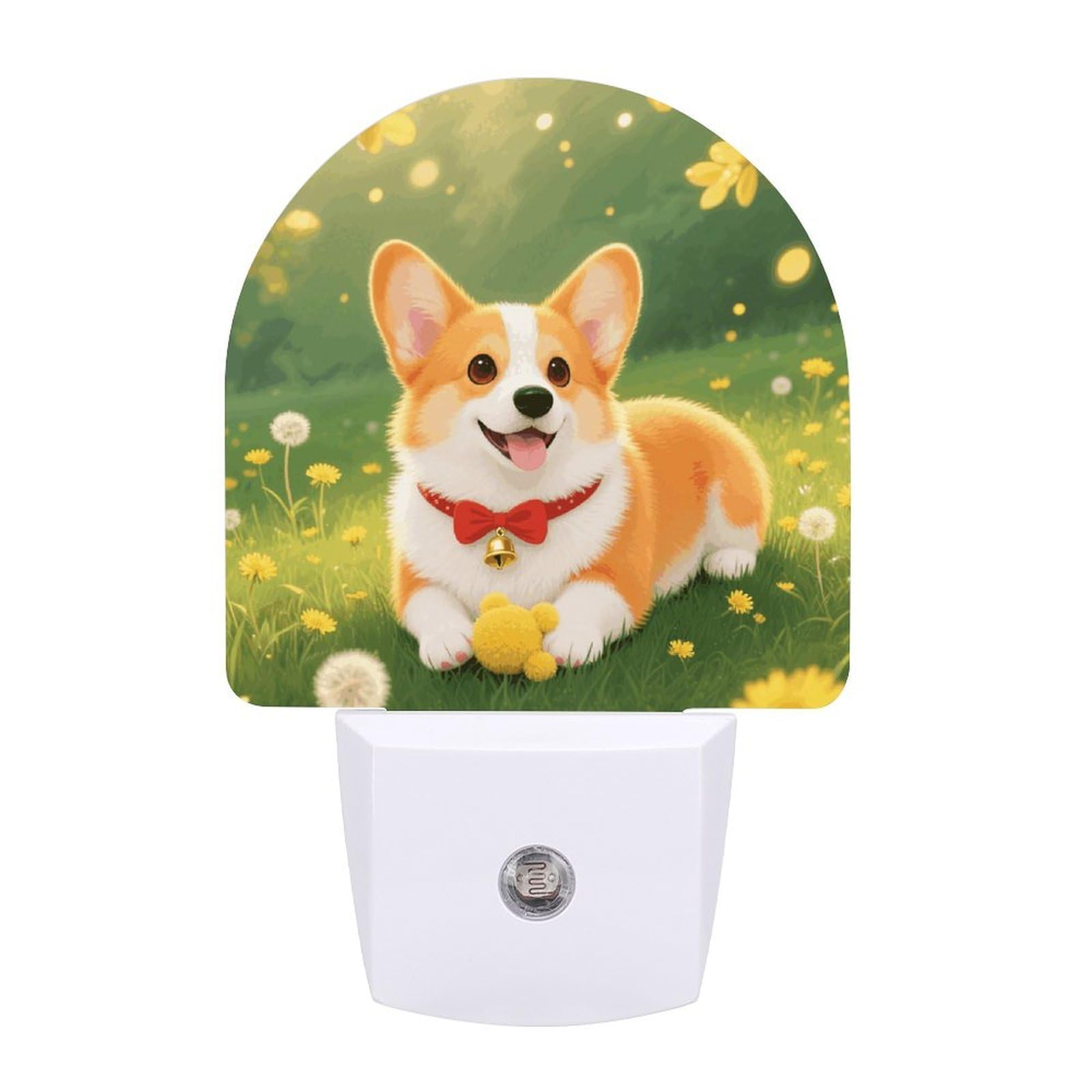 FodPand Night Light Plug Into Wall with Dusk to Dawn Sensor 0.5w Modern LED Corgi Plug in Night Lamp Warm White Glow Nightlight for Bedroom Hallway Kitchen Bathroom Stairs Corridor(Fan)