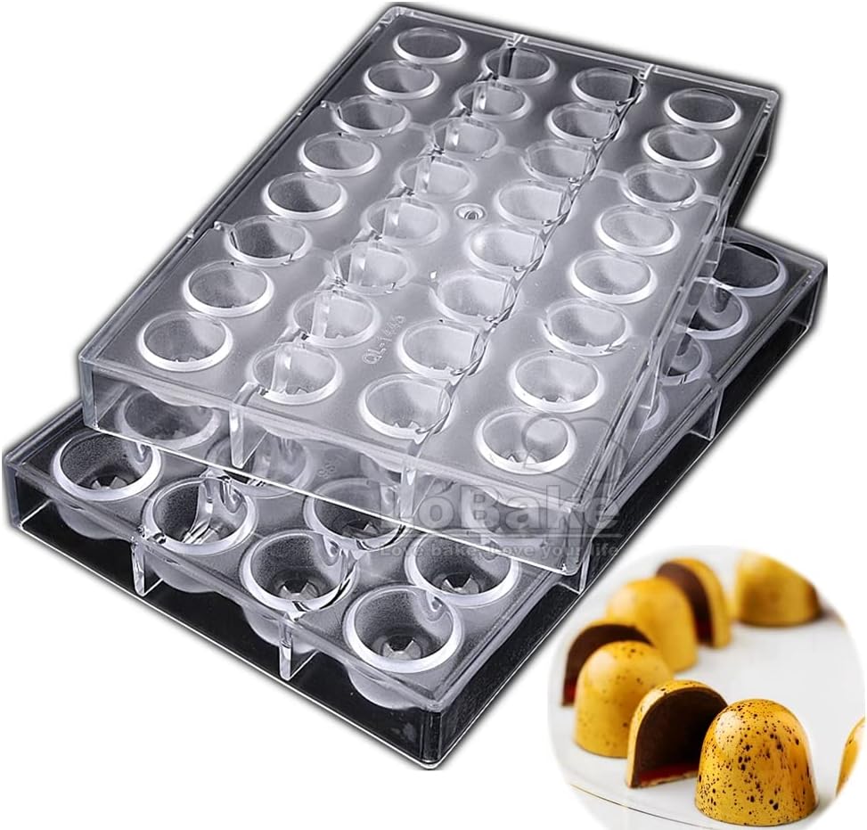 LoBake 32 Cavities 2.7cm and 3cm Diameter Round Deep Half Ball PC Polycarbonate Chocolate Mold Bullet Ice Molds Candy Making DIY Baking (TB1445 (Diameter 2.7cm))
