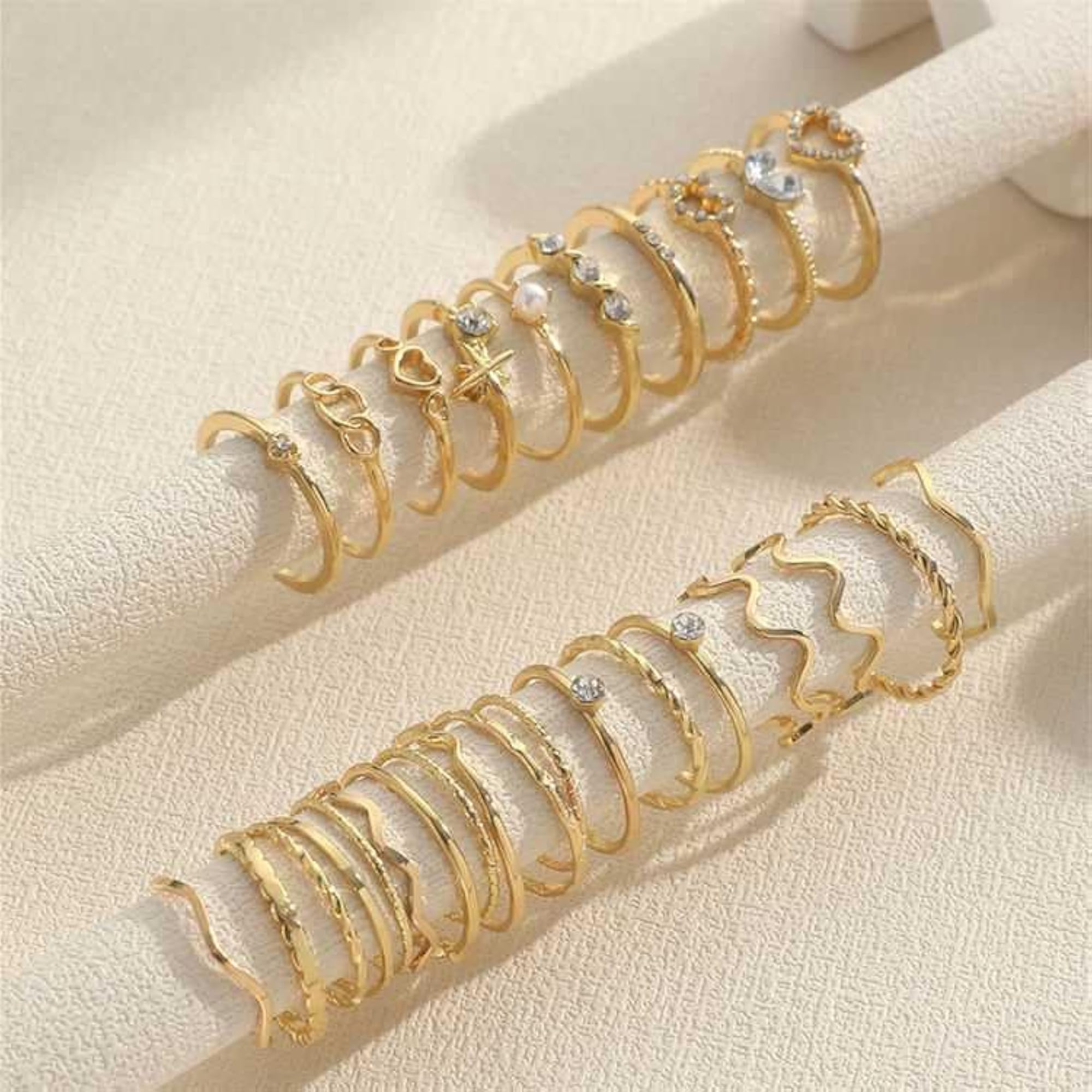 Stylish 28-Piece Stacking Ring Set with Geometric Designs