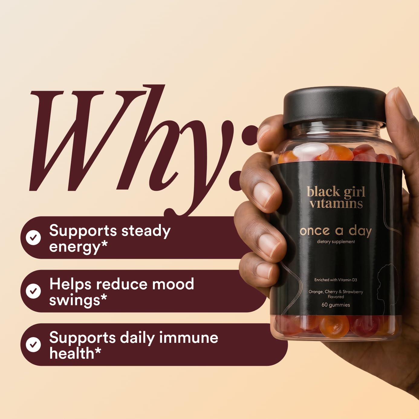 Black Girl Vitamins Once a Day - Womens Multivitamin Gummy - Vitamin A, B, C, E and Zinc. Multivitamin for Women, Immune Support. Vegan, Gluten-Free. Made in The USA (30 Day Supply, Strawberry) — Amazon image 3