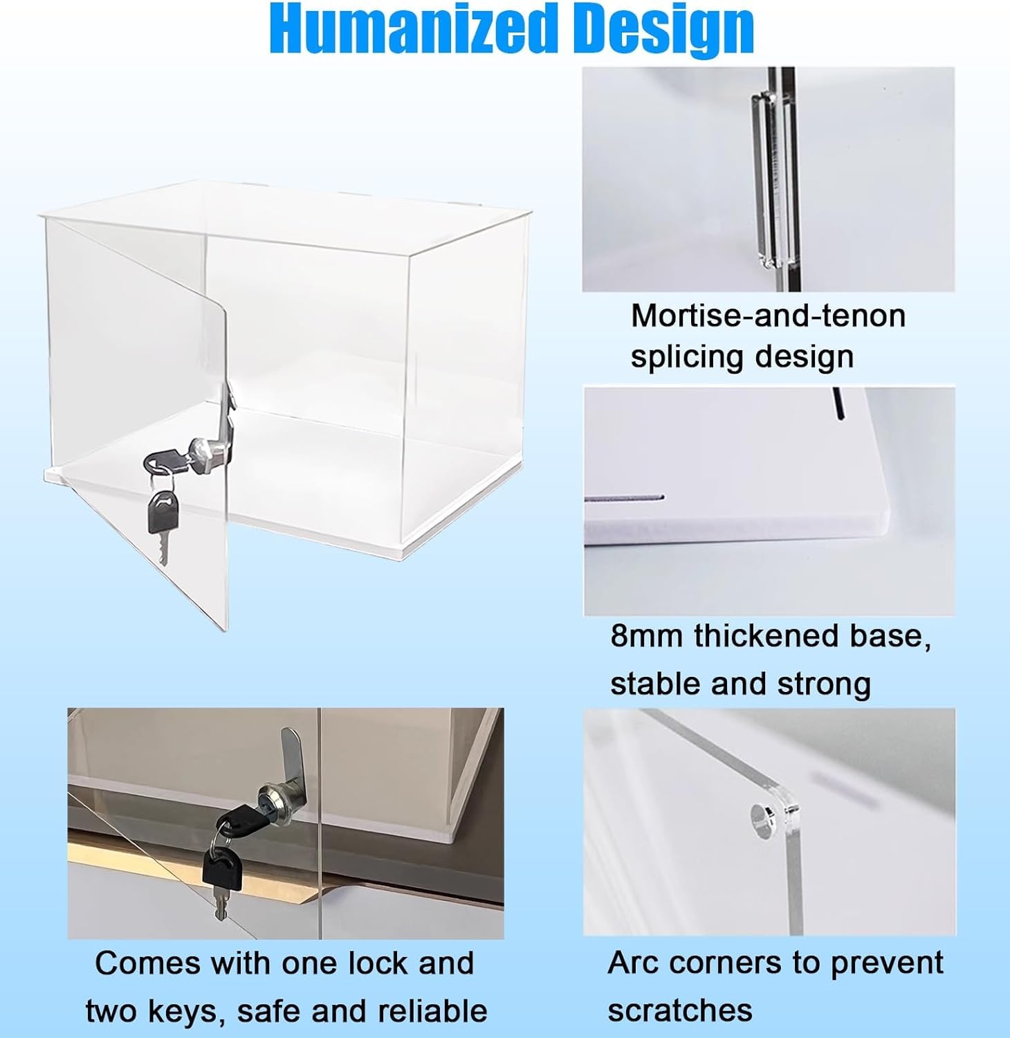 Vitrina acrílica con cerradura, cubo de almacenamiento a prueba de polvo para coleccionables, joyas y bolsos, 30 cm x 45 cm x 45 cm, escaparate montado