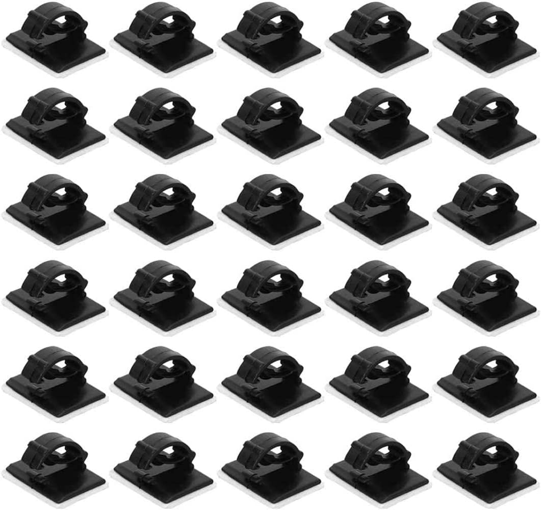 Cable Clips Self-Adhesive Cable Ties Black Car Wire Tie Rectangle Cable Holder Wire Clip Cable Tidy Quickly tie, 30PCS-19x14mm