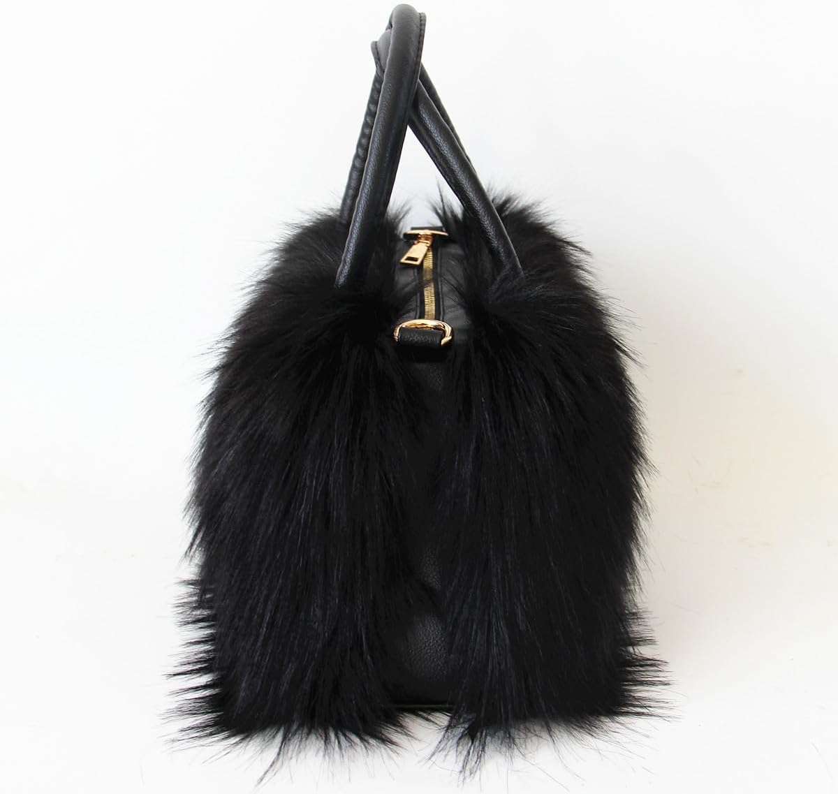 QMFUR Women's Shoulder Handbags Furry Fluffy Fuzzy Faux Fur Tote Bag Satchel Handles Handbag - Image 4