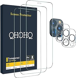 QHOHQ 3 Pack Screen Protector for iPhone 12 Pro Max 6.7" with 2 Pack Tempered Glass Camera Lens Protector, Ultra HD, 9H Hardness, Scratch Resistant, Easy Install - Case Friendly