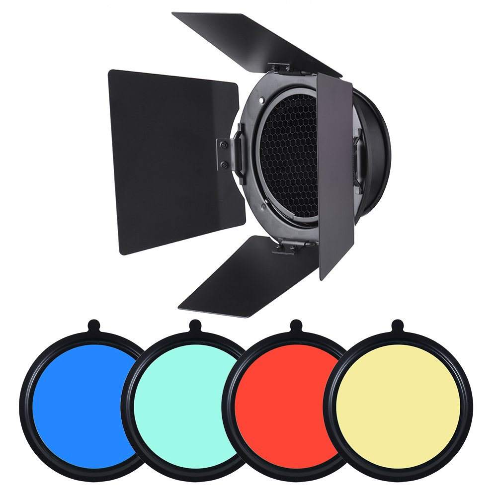 Andoer Barndoor 96mm con griglia e gel colorato per Neewer 180W 250W 300W luce stroboscopica
