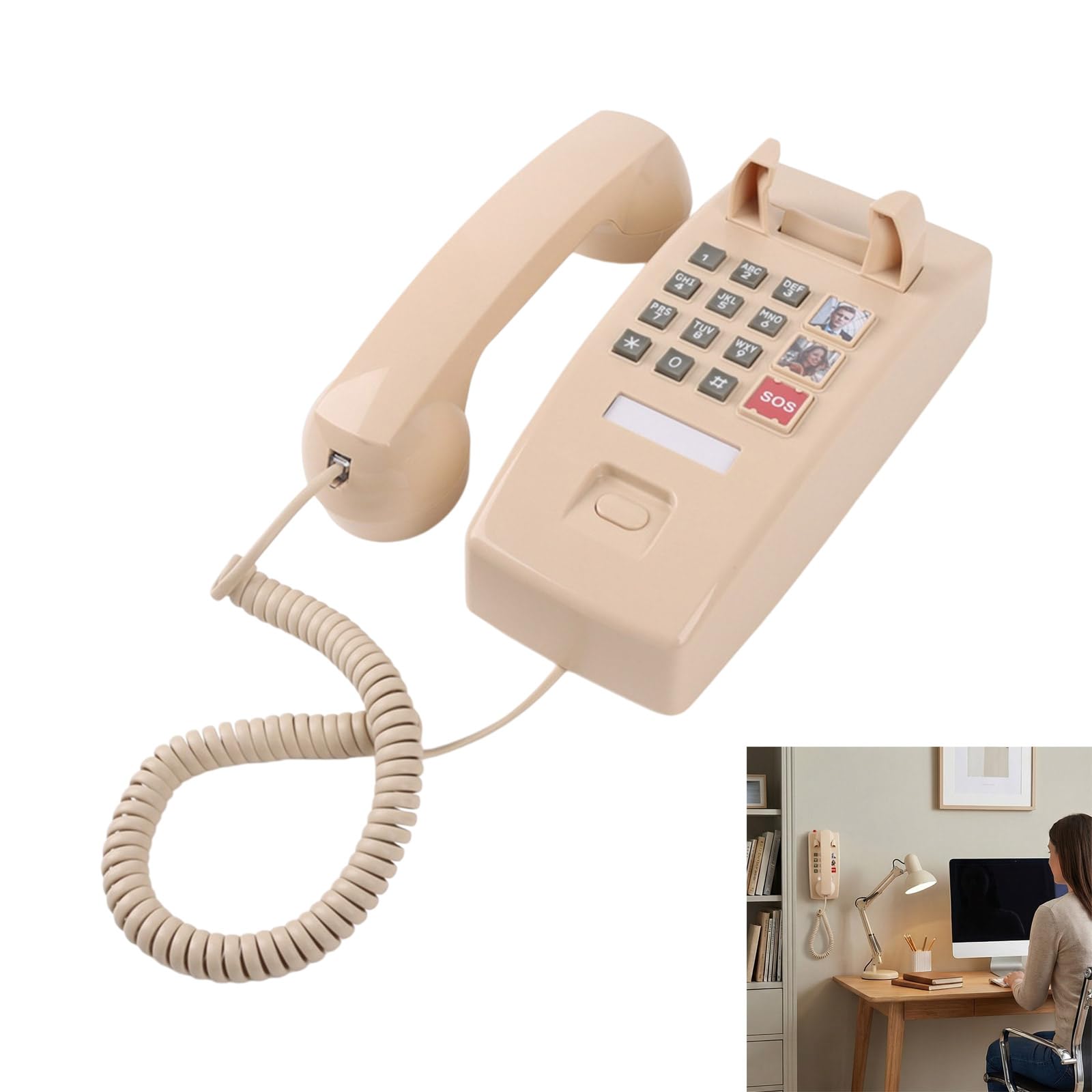 Soporte de pared para teléfono fijo retro para emergencias, no requiere batería durante un corte de energía, teléfono fijo retro