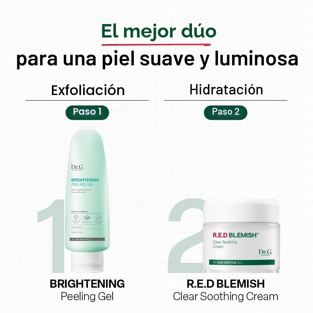 Dr. G Brightening Peeling Gel – Cuidado de la piel coreano para piel brillante – Exfoliante facial Aqua Gommage – Ácido hialurónico, ceramidas, vitamina C – Textura suave de la piel, baja irritación