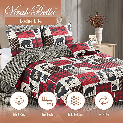 Virah Bella 2 Piece Twin Cabin Quilt Bedding Set - Lodge Life - Rustic Country Reversible Patchwork Comforter Set with Decorative Pillow Shams