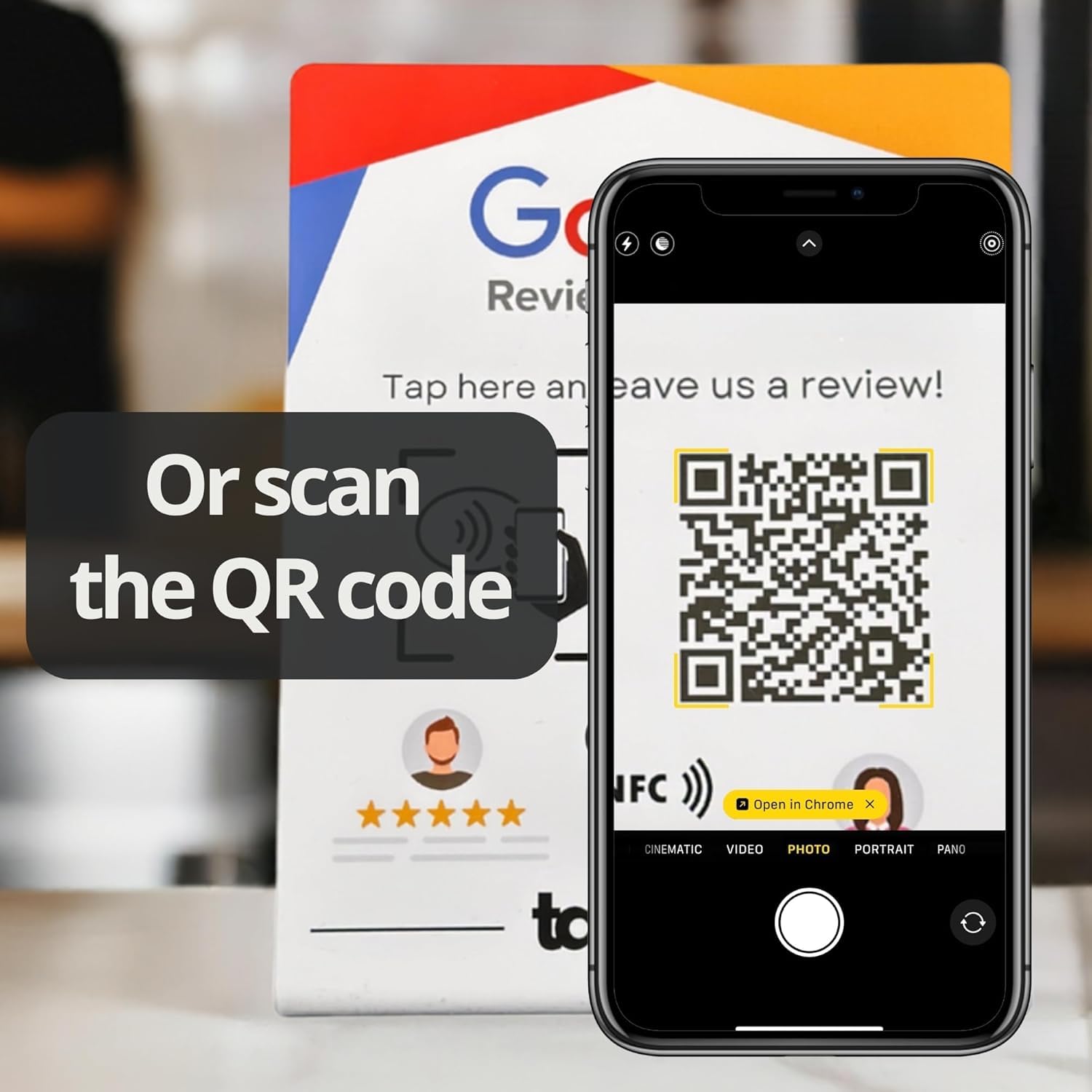 Stand Reseñas Google NFC y QR - Stand para Conseguir Reviews Google - Cartel NFC QR Opiniones Google - Compatible con Android & iPhone - Configuración Fácil con Web App - Sin Suscripciones (Inglés)