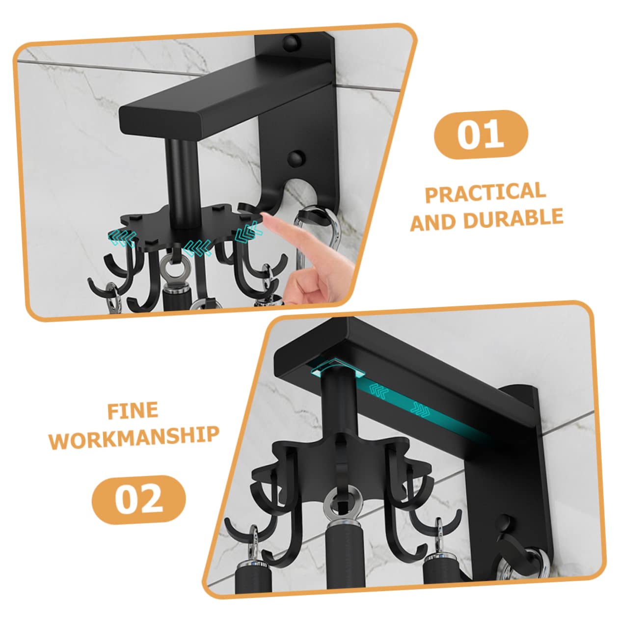 VASDEV 1 Ensemble Crochet pivotant de Cuisine Crochets Suspendus Support de Rangement pour Faire pivoter la spatule en Alliage d'aluminium Noir