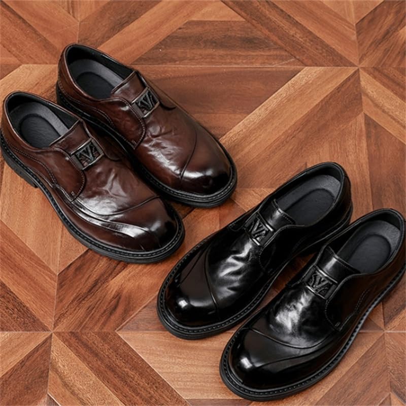 Men's Casual Business Shoes Slip-on Embossed Loafers Dress Shoes Low-top Round Toe Flat Bottom Comfortable Non-Slip Oxford Shoes for Men4