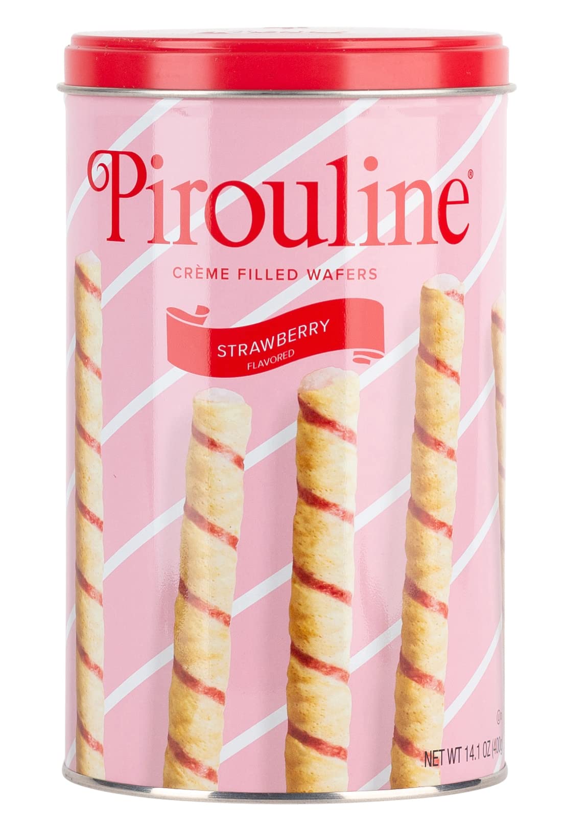 Pirouline Rolled Wafers, Strawberry, 14.1 Ounce Tin, New Protective Packaging