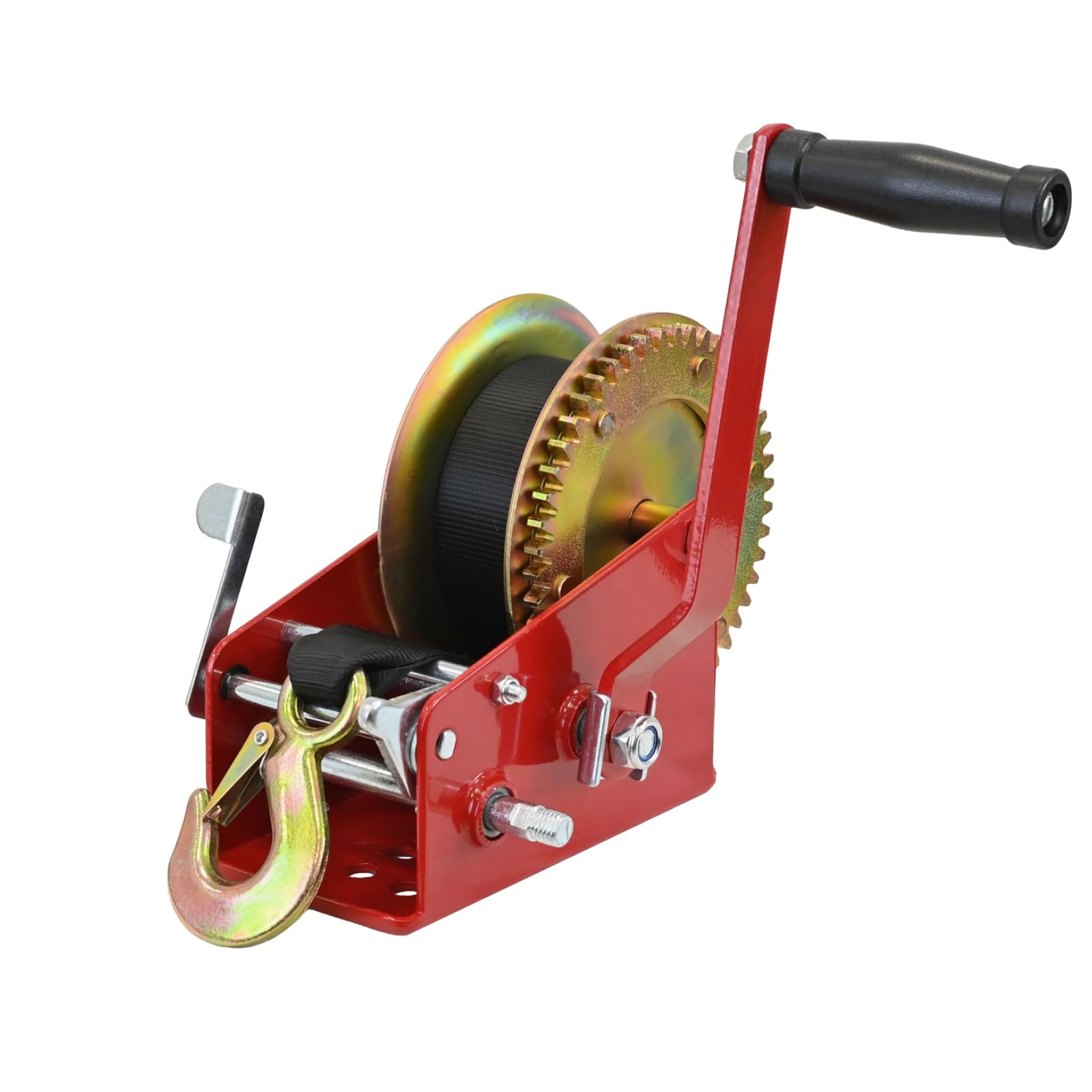 TRUTZHOLM Gurtwinde Zugkraft 1600 kg 3500 lbs Polyestergurt Gurtlänge 10 m Gurtbreite 5 cm Lasthaken mit Sicherheitsbügel Rücklaufsperre 23 cm Handkurbel ergonomisch Bootswinde Handwinde