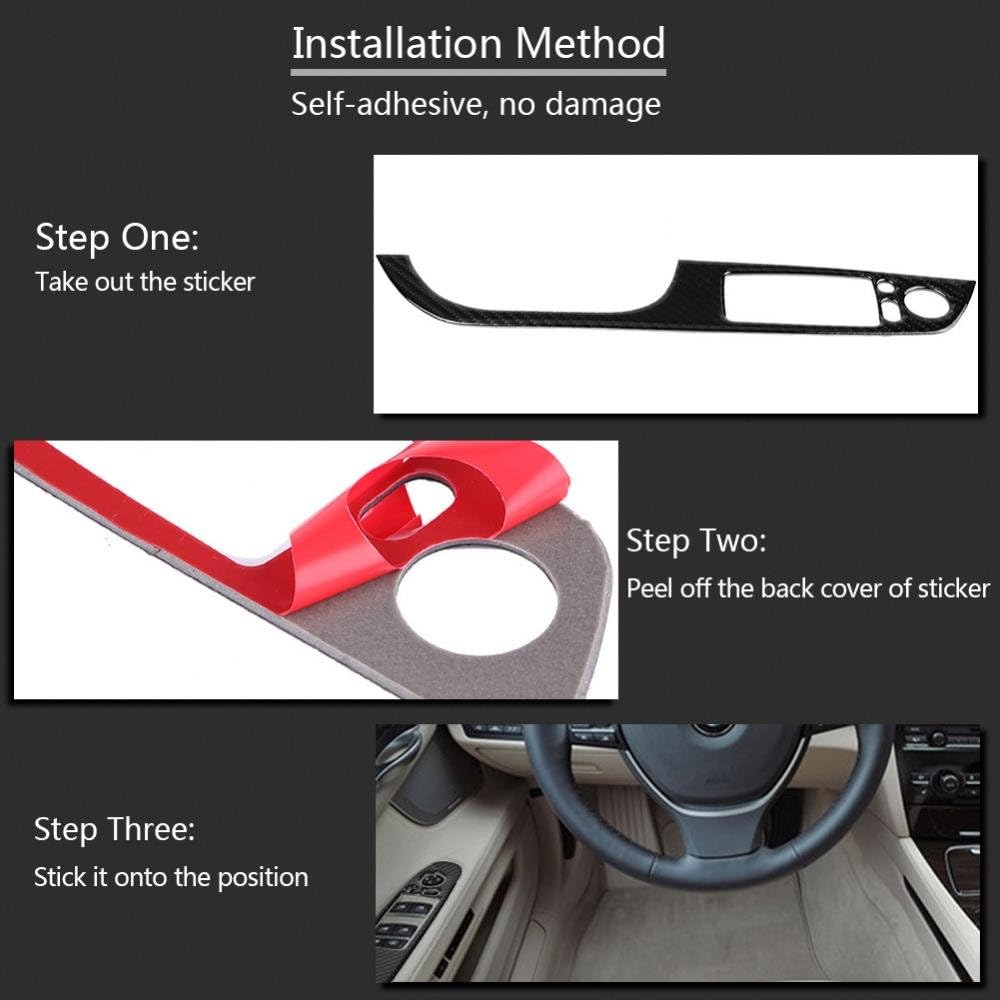 4pcs Carbon Fiber Car Window Switch Button Panel Frame Cover Trim Decoration Sticker for 3 Series E90 2005-2012 (Type B)
