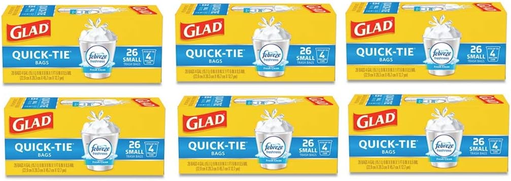 OdorShield Quick-Tie Small Trash Bags, 4 gal, 0.5 mil, 8" x 18", White, 156/Carton