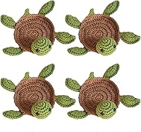 JARPSIRY 4PCS Handmade Crochet Tortoise Coasters - Cute 3D Turtle Drink Mats, Absorbent Woven Table Protectors for Mugs & Cups