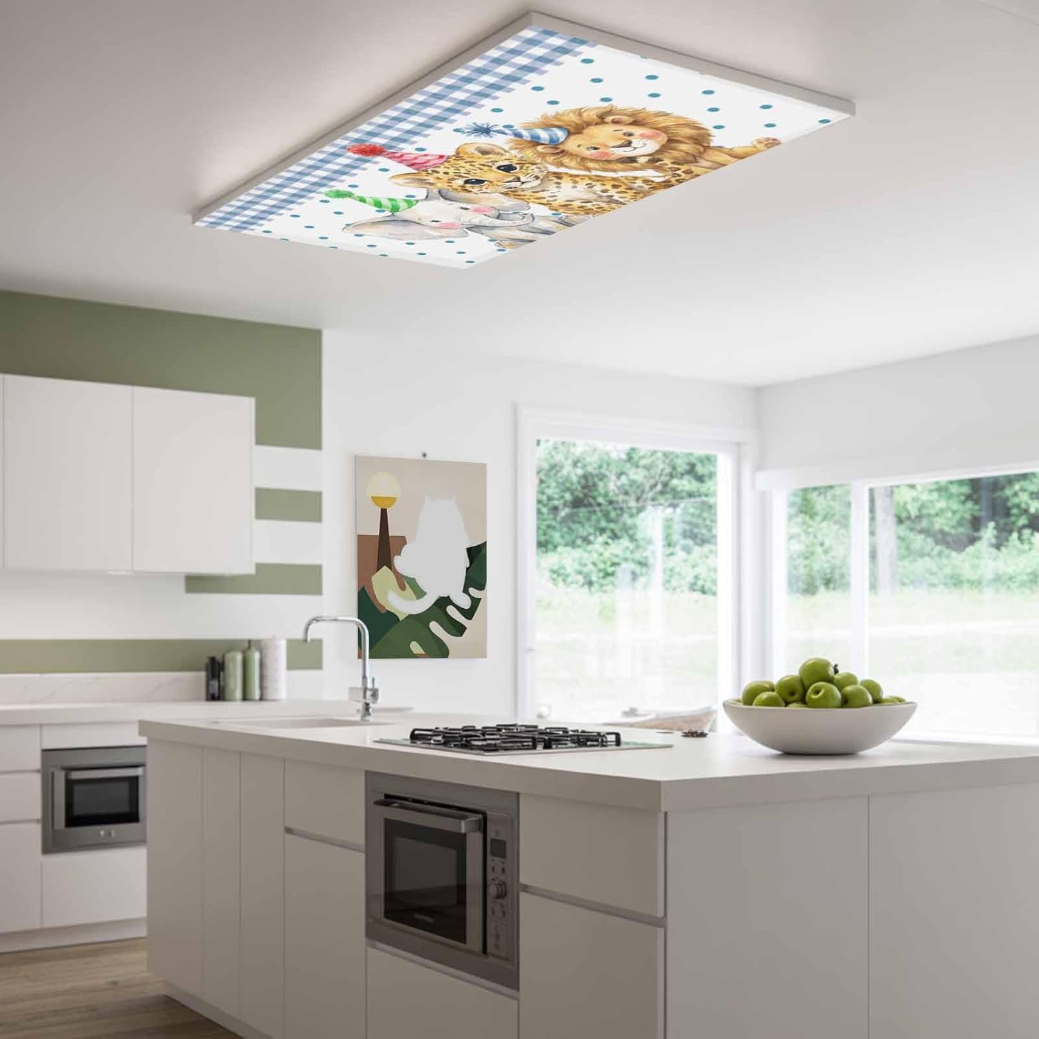 Tropical Animals Fluorescent Light Covers for Ceiling Lights 4x2 feet,4 Pack Magnetic Light Filters for Classroom,Summer Leopard Elephant Lion Dots Plaid Fluorescent Lamp Shade Panel for Office School