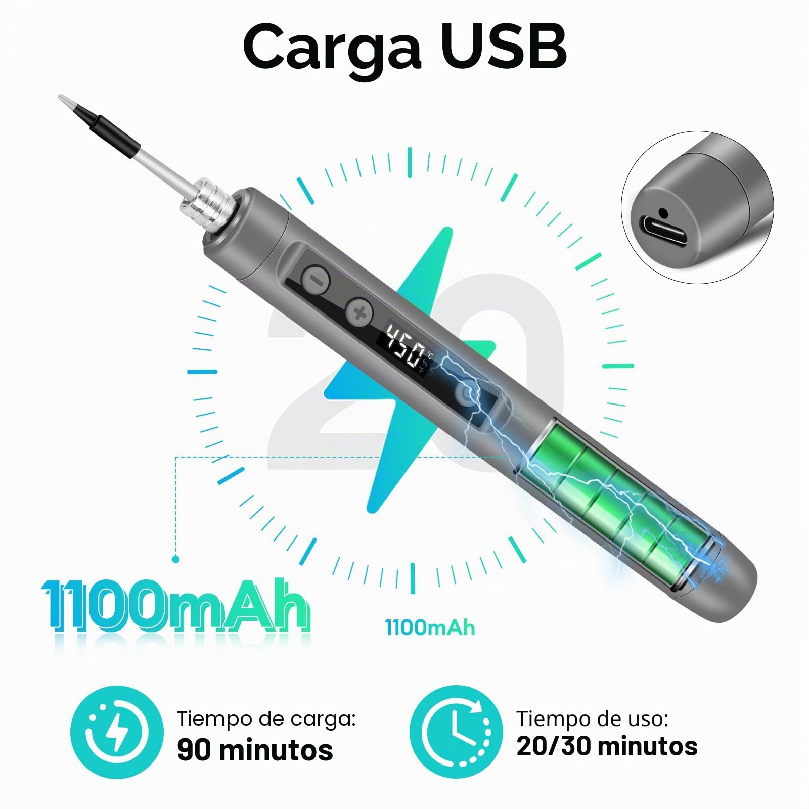 diymore Kit de soldador inalámbrico USB-C con pantalla LCD, temperatura ajustable de 180 ℃ a 450 ℃, bolígrafo de soldadura portátil recargable para reparación de electrónica, proyectos de bricolaje